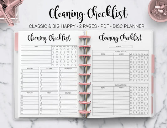 Cleaning Checklist Home Management Weekly Chores Monthly Cleaning Planner Schedule Mambi Classic Big Happy Planner PDF Printable Insert