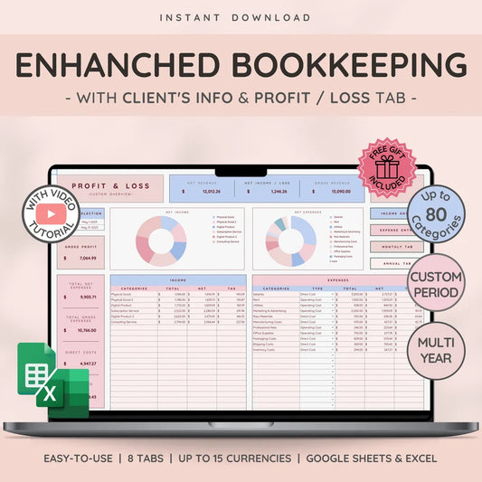 Bookkeeping & Accounting Template for Small Businesses with Profit - Revenue Tracker | Google Sheet Business Spreadsheet